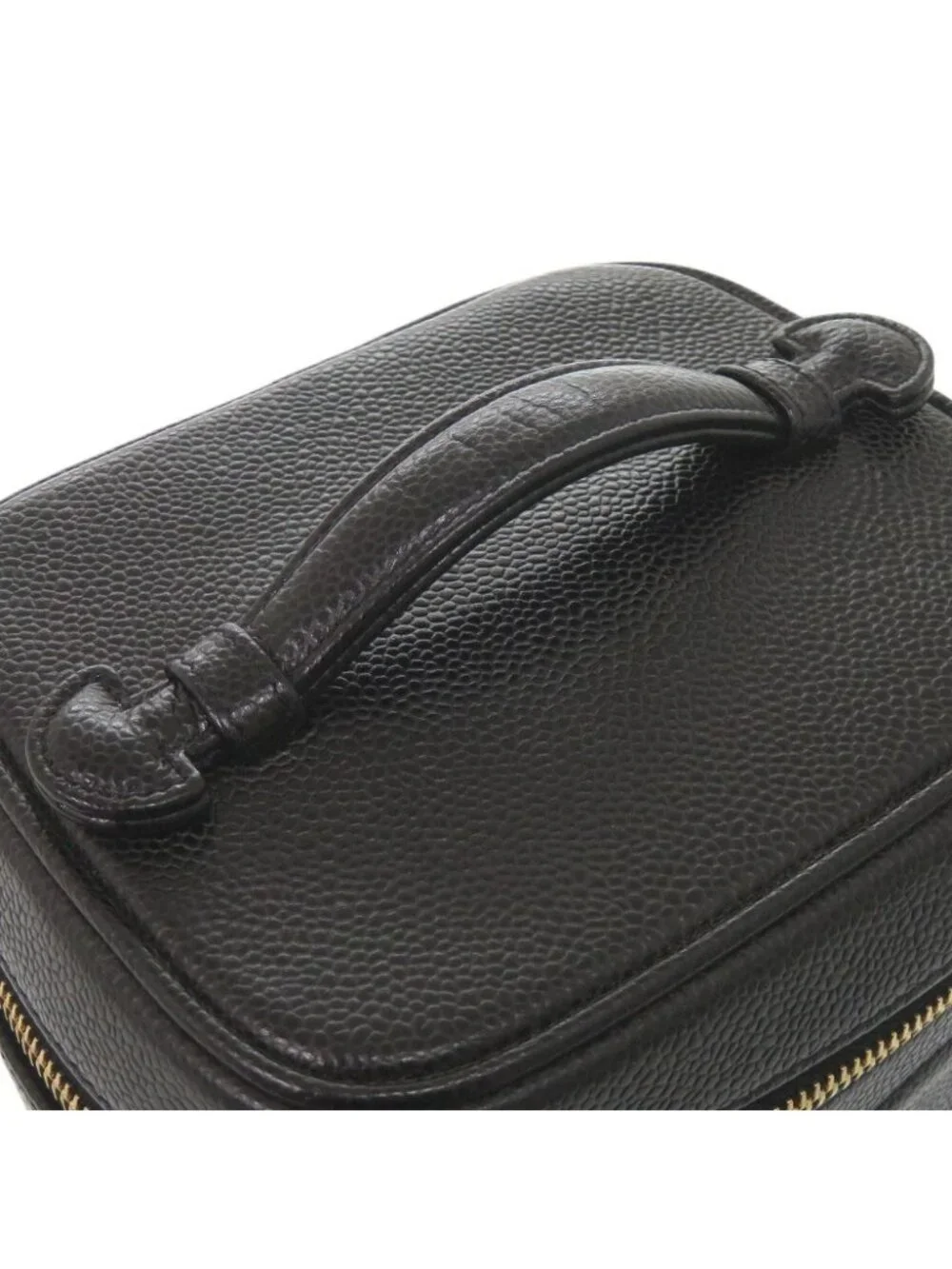 Chanel CC Logo Caviar Leather Black Gold Vanity Makeup Pouch